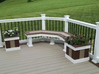 Custom bench and planters for deck building in Maryland