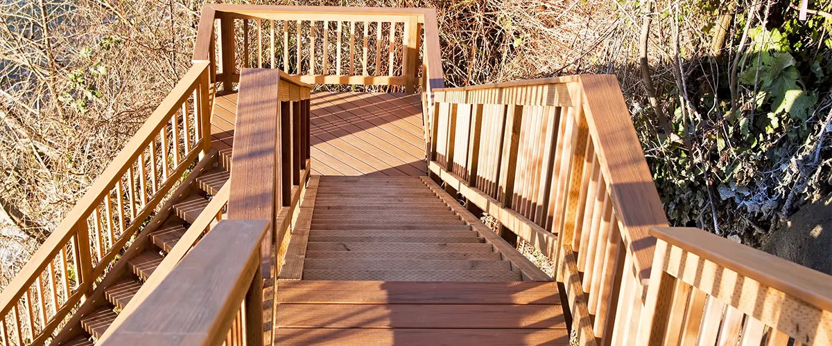 Deck stairs with railing